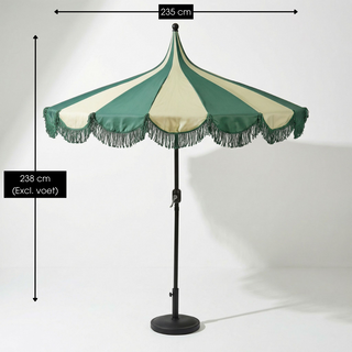 Sonnenschirm Grün gestreift mit Fransen – Outdoor Deko modern Balkon & Terrasse Ø235 cm