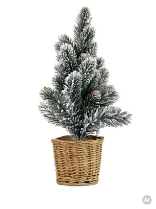 Weihnachtsbaum | ATTIS | schneebedeckt in einem Rattan-Topf