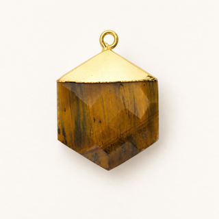 Wish Keeper Naturstein-Charm „Tigerauge“ – Hexagon Gold