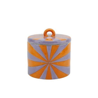 Candy Swirl Dekoglas mit Deckel – Buntes Aufbewahrungsglas im Wirbel-Design | Housevitamin - Orange/Lila - 11x11x11,5 cm