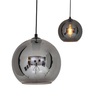Pendelleuchte "VASO", Kugellampe Glas, Hängelampe, Metall und Rauchglas in Anthrazit, E27-Fassung, für Esszimmer, Wohnzimmer, Diele oder Büro, mit einem Øvon 25 cm