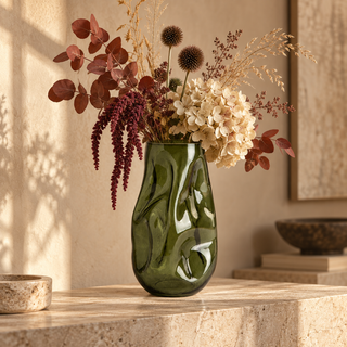 Vase | EVARA | grün geriffeltes Glas | 16x27 cm