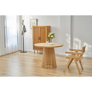 Armlehnstuhl aus Holz & Rattan – Gepolsterter Vintage Esszimmerstuhl im Naturlook