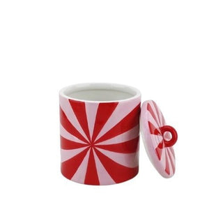 Candy Swirl Dekoglas mit Deckel – Buntes Aufbewahrungsglas im Wirbel-Design | Housevitamin - Rot/Pink - 11x11x14,5 cm