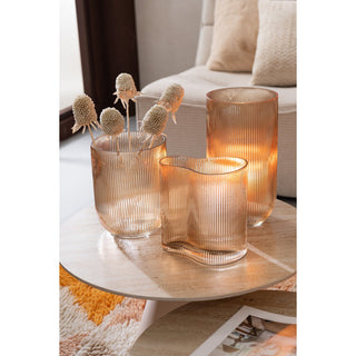 J-Line Vase Gestreift - Glas - Braun - L