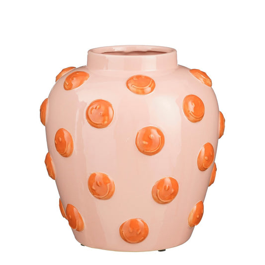 Smiley Vase - H33 x Ø30 cm - Keramik - Hellrosa, Orange