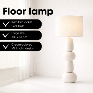 Menko Stehlampe 105 cm – Keramik Stehleuchte in Creme mit E27 Fassung, Moderne Wohnzimmer Stehlampe