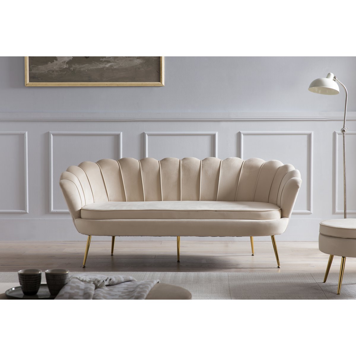 Muschelsofa 3-Sitzer aus Samt Beige