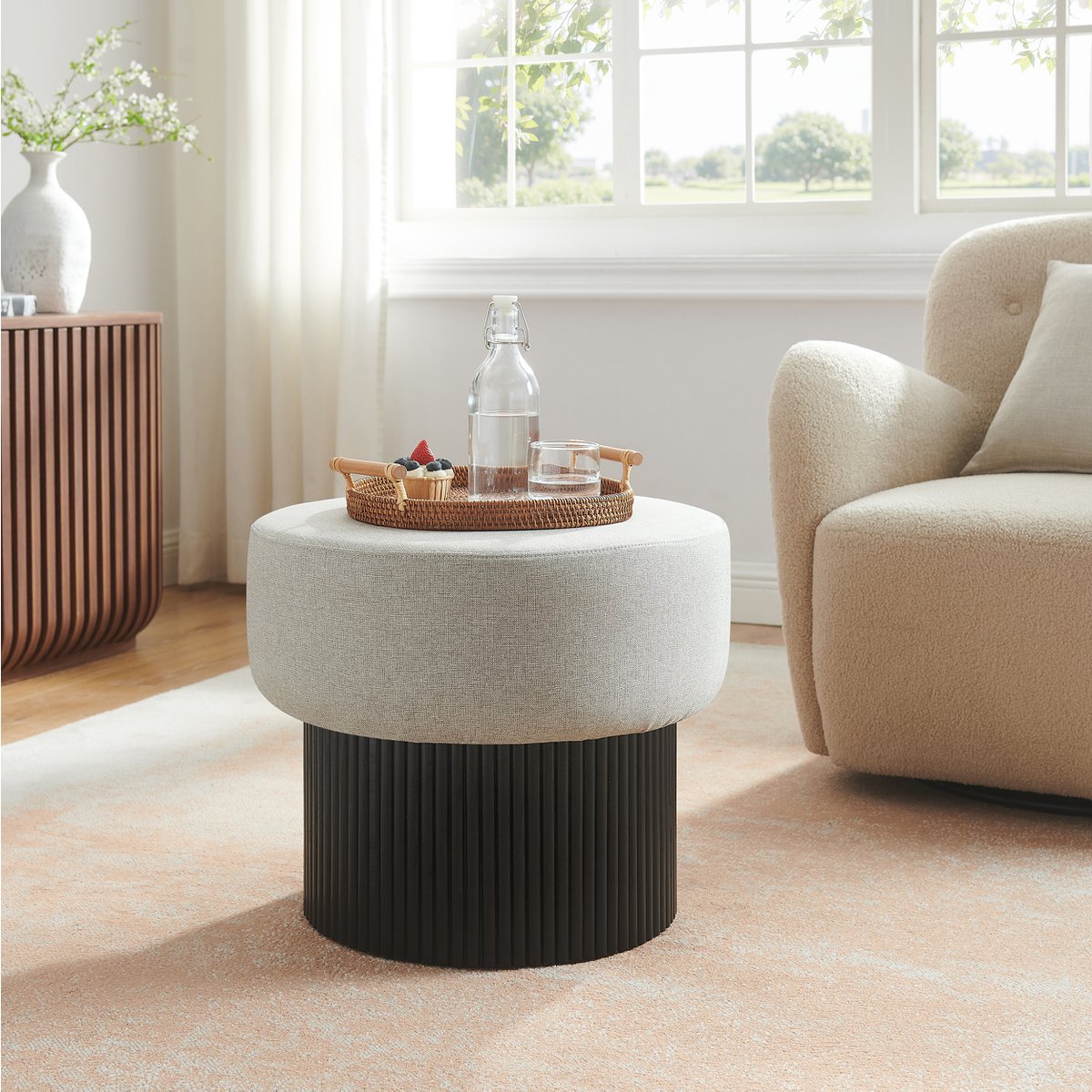 Sitzpouf mit Stauraum Ø 50 cm Schwarz/Grau – MÄDCHENZIMMER