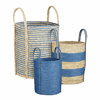 Aufbewahrungskorb Set Blau 3er – Geflochtene Körbe mit Griffen | Mica Decorations Brooklyn Körbe für Wohnzimmer, Kinderzimmer & Badezimmer