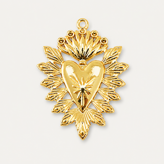 Goldener Herz Anhänger mit ornamentalem Strahlenrahmen auf neutralem Hintergrund