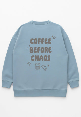 Erwachsenen Sweatshirt Coffee before Chaos hellblau