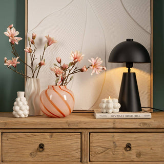 Gestreifte Glas Vase orange lachs – Moderne Blumenvase für Wohnzimmer Deko 20 cm