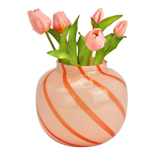 Gestreifte Glas Vase orange lachs – Moderne Blumenvase für Wohnzimmer Deko 20 cm