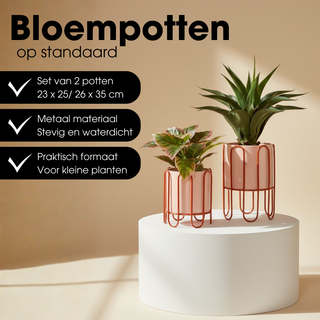 Blumentopf Set Dione Rosa auf Ständer – 2er Set Metall Pflanzgefäße modern – stilvolle Wohnzimmer Deko & Wohnaccessoires