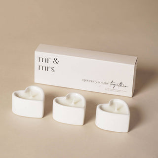 Amore Set aus 3 Herzkerzen - Mr & Mrs