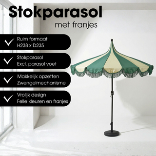 Sonnenschirm Grün gestreift mit Fransen – Outdoor Deko modern Balkon & Terrasse Ø235 cm