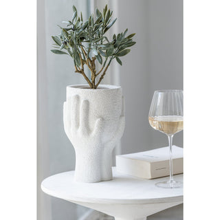 J-Line Blumentopf Weiß aus Zement – moderne Deko Vase 19 cm