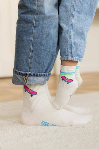 Retro Socken mit Skateboard- Lustige Baumwollsocken im 80er & 90er Jahre Stil