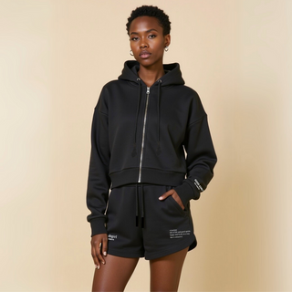 Crop Hoodie mit Reißverschluss "GGBH" - Weiss