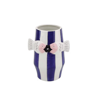 Housevitamin – Fisch-Vase aus Dolomit - Blau/Weiß/Pink - 14x11,5x18,5 cm