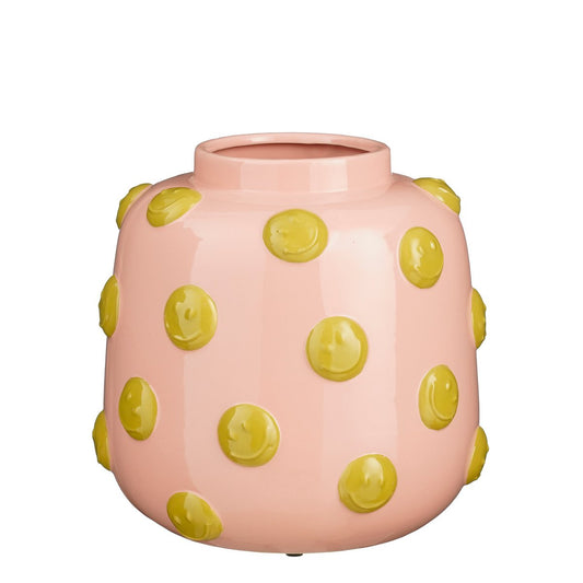 Smiley Vase - - Keramik - Hellrosa, Ocker Punkte