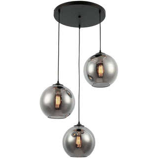 3er Hängelampe Glaskugel – Rauchglas Dunkel, Ø 25 cm, E27