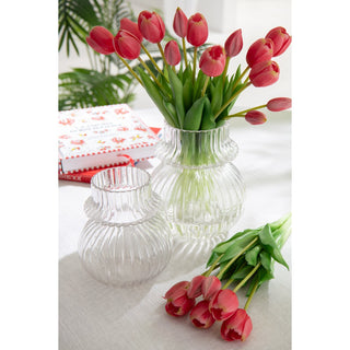 J-Line Glasvase Canoe Transparent Groß – Runde Design Blumenvase aus Glas 20,5 cm