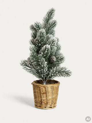 Weihnachtsbaum | ATTIS | schneebedeckt in einem Rattan-Topf