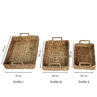 Tablett Wasserhyazinthe rechteckig – nachhaltiges Serviertablett mit Metallrahmen, Boho Deko Tablett (S/M/L)