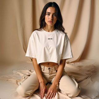Statement Crop T-Shirt "GOOD GIRL - BAD HABITS" - White