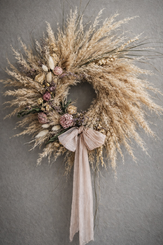 DIY Set Trockenblumenkranz mit Pampas – Boho Kranz selber machen Ø30 cm | Türkranz Trockenblumen DIY Set