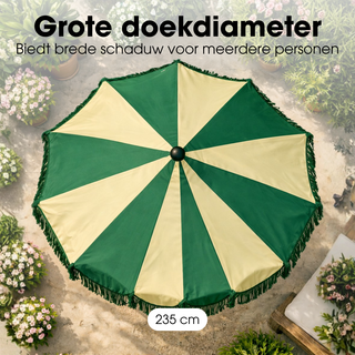 Sonnenschirm Grün gestreift mit Fransen – Outdoor Deko modern Balkon & Terrasse Ø235 cm