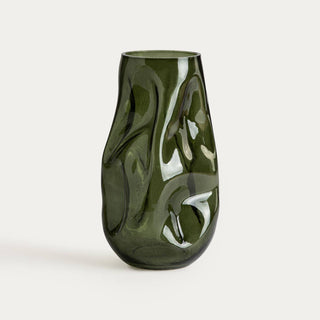 Vase | EVARA | grün geriffeltes Glas | 16x27 cm