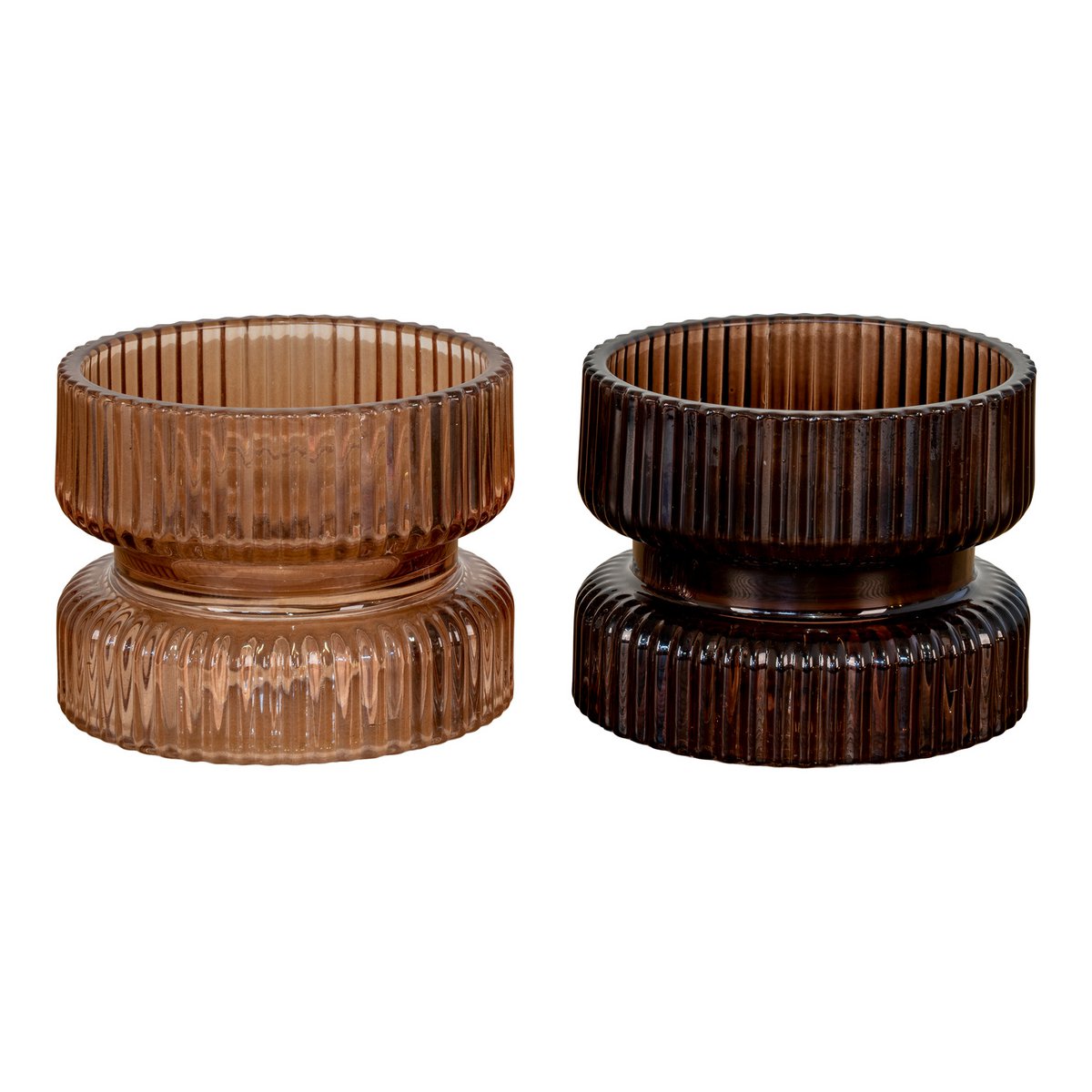 Candle holder - Amber and brown, set of 2