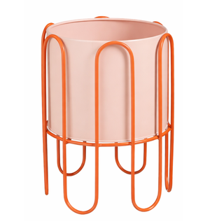 Blumentopf Set Dione Rosa auf Ständer – 2er Set Metall Pflanzgefäße modern – stilvolle Wohnzimmer Deko & Wohnaccessoires