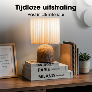 Tischlampe Braun mit plissiertem Schirm Ø22 cm – Frey Tischleuchte | Mica Decorations