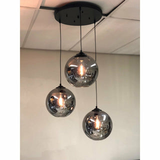 3er Hängelampe Glaskugel – Rauchglas Dunkel, Ø 25 cm, E27