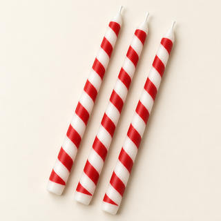 Set aus 3 Weihnachtskerzen mit Zuckerstangenstreifen