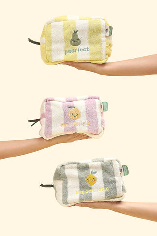 Kinder Frottee Kulturbeutel „Pearfect“ – Gelbe Waschtasche aus Bio-Baumwolle | Kosmetiktasche für Kinder & Reisen