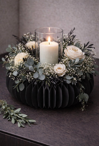 Papier Sockel „Dacia“ schwarz Ø28 cm – modernes Deko Podest für Vase & Wohnaccessoires