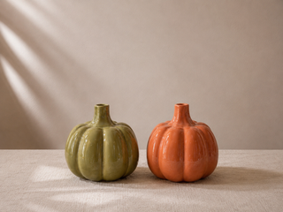 Kürbisvase aus Keramik – Orange oder Salbeigrün, 12,5 cm H12,5cm D12cm