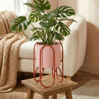 Blumentopf Set Donau Rosa auf Ständer – 2er Set Metall Pflanzgefäße modern – stilvolle Wohnaccessoires & Wohnzimmer Deko