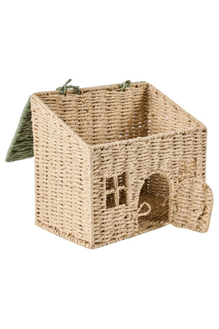 Dekoratives Häuschen zum Aufhängen Beige Grün – Boho Deko aus Papier & Stahl