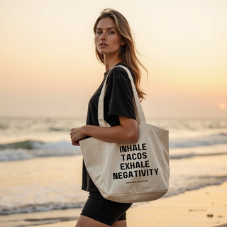 „INHALE TACOS – EXHALE NEGATIVITY“ Tote Bag – Canvas Stofftasche aus Baumwolle | Statement Shopper von GOOD GIRL BAD HABITS