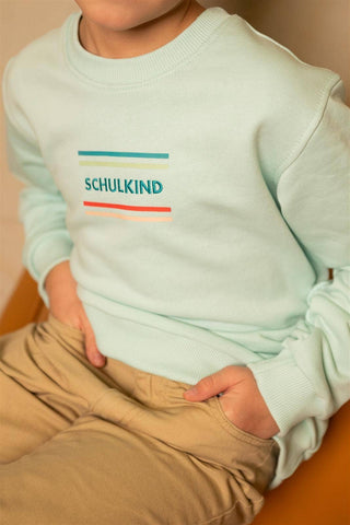 Schulkind Pullover aus Baumwolle – Mintgrün mit Stickerei | Einschulung Outfit Kinder