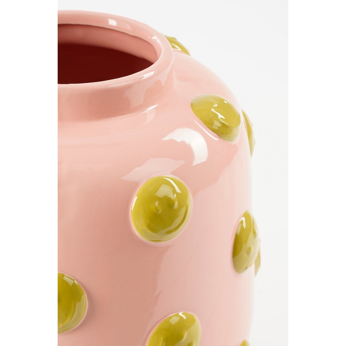 Smiley Vase - - Keramik - Hellrosa, Ocker Punkte