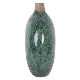 Clayre & Eef Keramikvase Grün 31 cm – Botanische ovale Design Blumenvase aus Keramik
