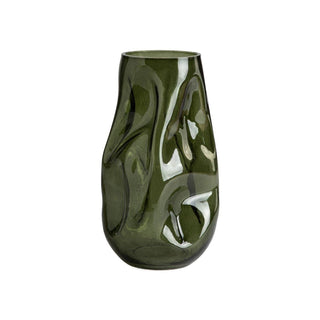 Grüne Glasvase EVARA mit gekräuselter Oberfläche, 16 × 27 cm