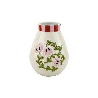 Moderne Fayence Vase Rosa – Handgemachte Keramik Vase für Trockenblumen & Wohnzimmer Deko Ø14,4 cm